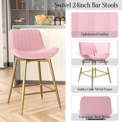 Tabouret de bar pivotant 24 po Laquasha, tabourets de bar à hauteur de comptoir avec dossier, chaises de bar pivotantes à 360 °, tabouret de bar rembourré pour îlot de cuisine