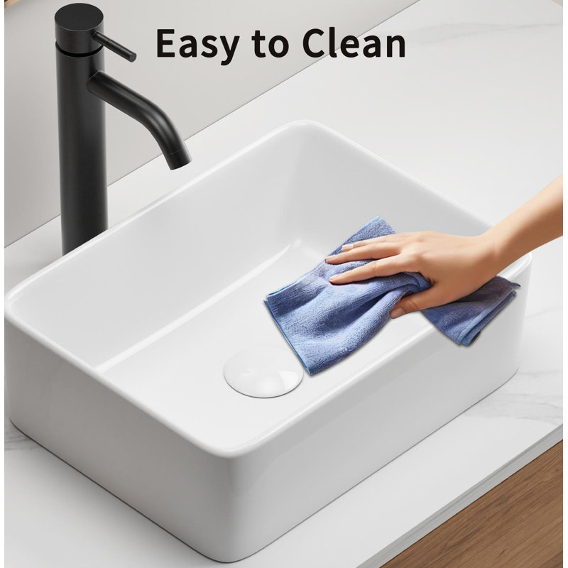 Rectangular Vessel Sink, 16"X12" Small Bowl Bathroom Vessel Sink, White Ceramic Lavatory Above Counter Art Basin Vanity Sink