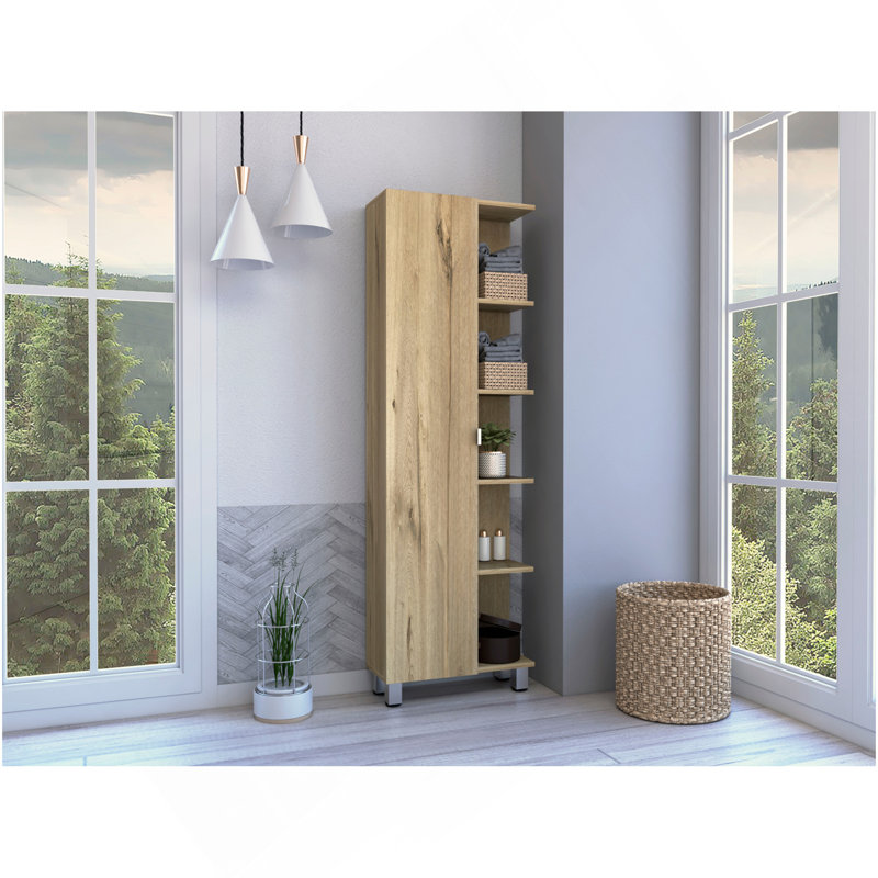 Los Angeles Linen  Cabinet, Five Shelves, One Cabinet, Divisions, Beige