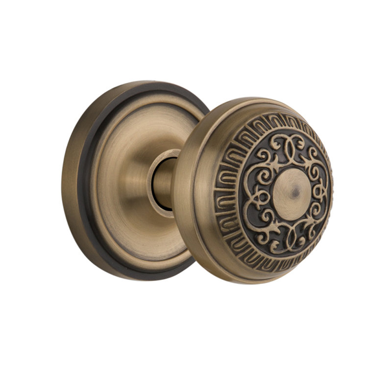 Poignée de porte Classic Rosette avec œuf et fléchettes, Laiton antique, 2 3/8 po