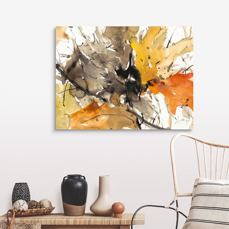 Aquarelle, feuilles d'automne II, art mural, H 30 po x l 40 po, Toile tendue