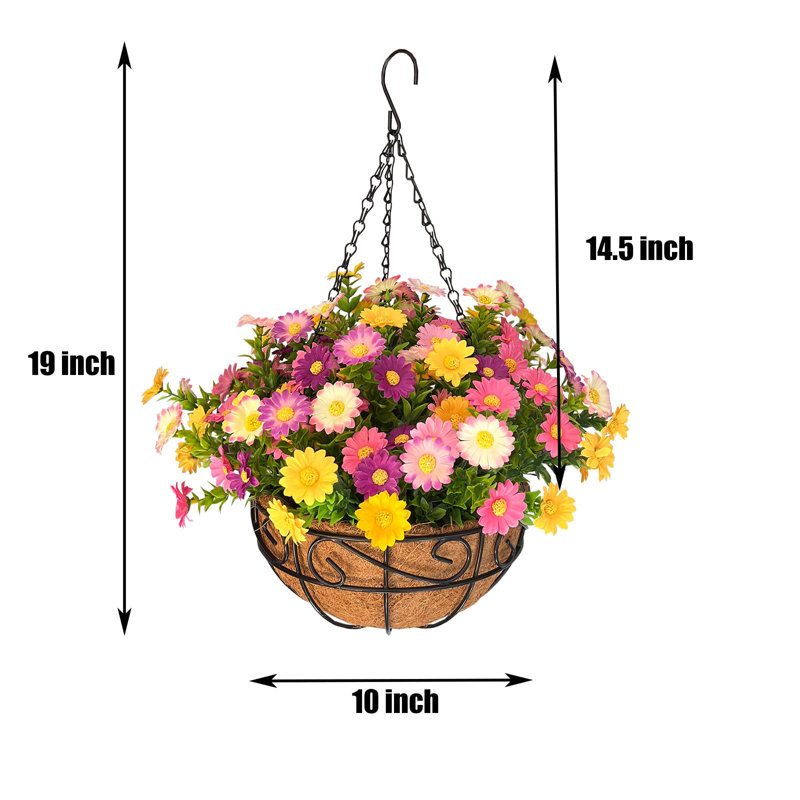 Fleurs artificielles suspendues dans un panier, Multicolore