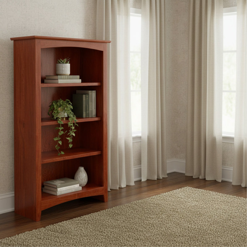 Malani 36" H Solid Wood Classic Bookcase, Washington Cherry, (4 Shelves) 48"H x 25.75"W x 12.875"D