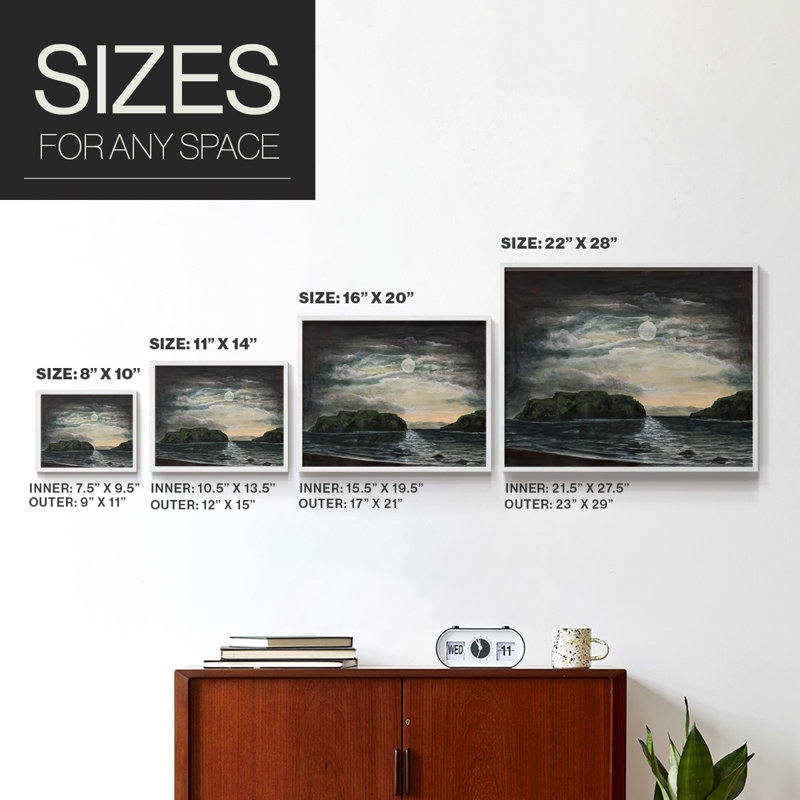 Midnight Seascape I -Framed Print - Restickable, 16" H x 20" W, White