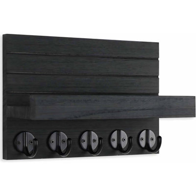 Porte-clés pour mur, porte-clés décoratif et porte-courrier avec tablette avec grands crochets pour sacs, manteaux, parapluie - porte-clés en bois de paulownia avec quincaillerie de fixation (l 9,8 po x H 6,7 po x P 4,2 po)