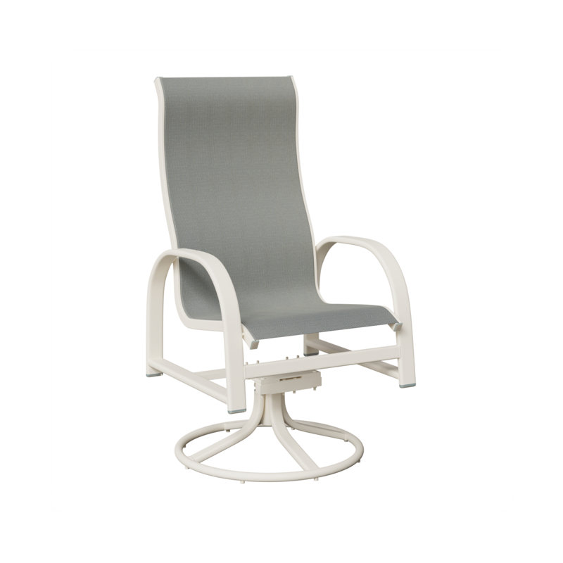 Chaise de salle à manger pivotante à haut dossier en aluminium blanc mat Amma Sling, Ardoise Nova, Aluminium blanc mat