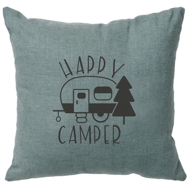 Coussin Wooded River Image - Happy Camper - Lin océan, Bleu