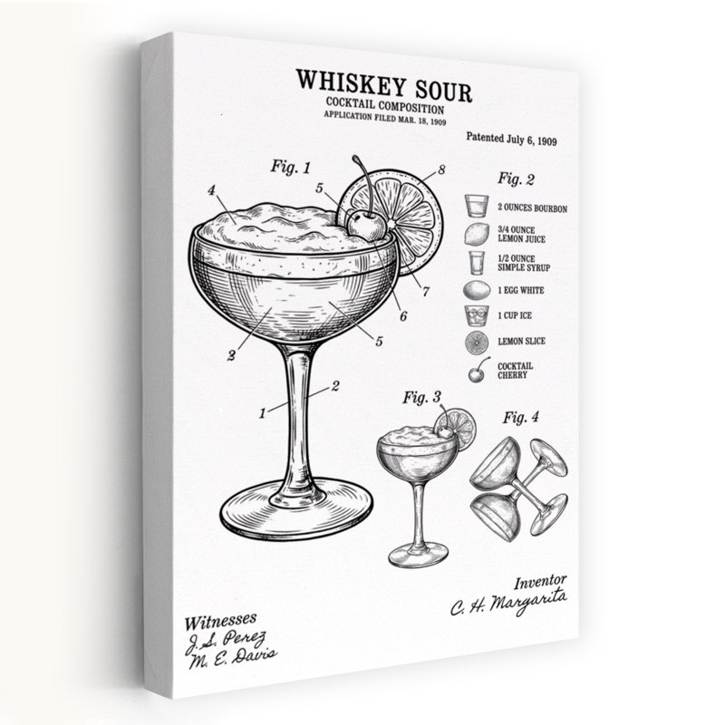 Whiskey Sour Brevet Art, rétro classique, impression d'art rétro cerisier, 36" H x 24" W