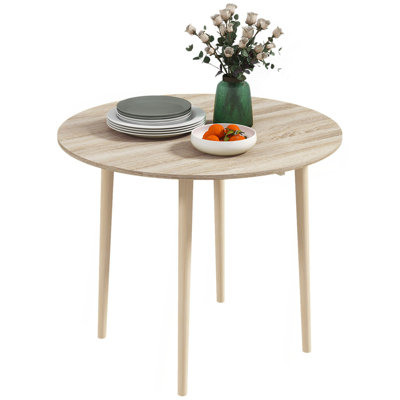 35" Round Drop Leaf Dining Table – Collapsible Wooden Kitchen Table with Solid Wood Legs for Small Spaces, Oak Finish