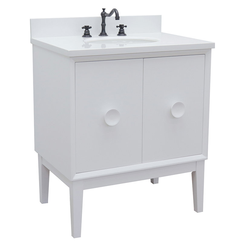 Crumley 31'' Single Bathroom Vanity with Top, White/White Quartz
