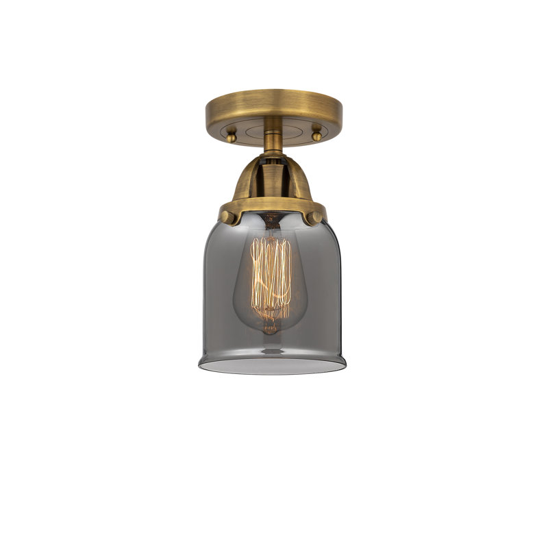Plafonnier semi-encastré en verre à DEL, H 9,25 po x l 5 po x P 5 po, Plaqué couleur fumée, Laiton brossé