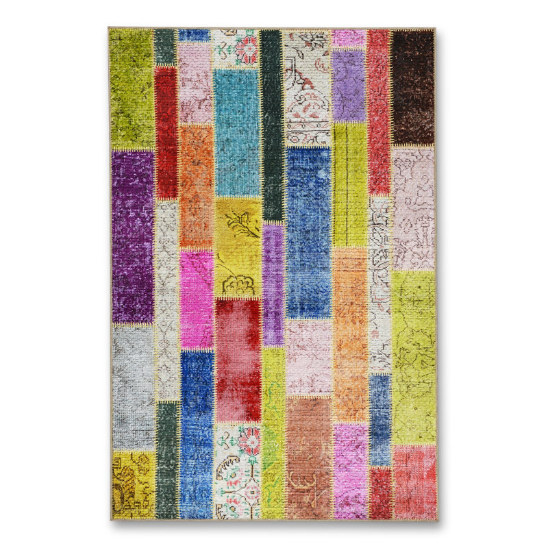 Tapis blanc tissé à motif géométrique lavable Mosso, 3'3" x 4'11"