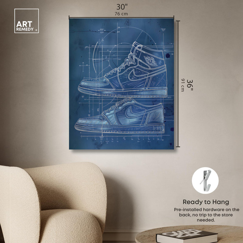Toile tendance Blue Sneaker par Art Remedy, H 36 po x l 30 po x P 1,5 po, Toile tendue