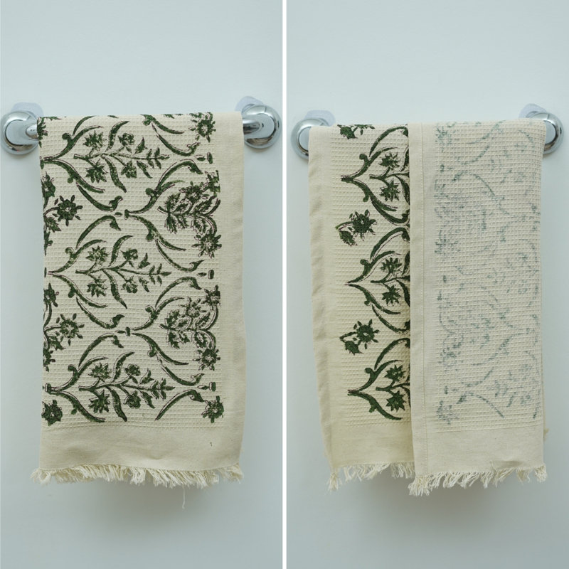 Fabdivine Hand Block Print Cotton Waffle Hand Towels - Elegant & Eco-Friendly Towels for Every Home(Vishalpushp,Grey) 17X32 (Set of 2)