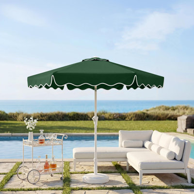  Vert - Parasol de marché de 7,5 pi avec bordure ondulée, auvent 210g résistant à la décoloration et aux rayons UV, manivelle et inclinaison, évent, cadre robuste