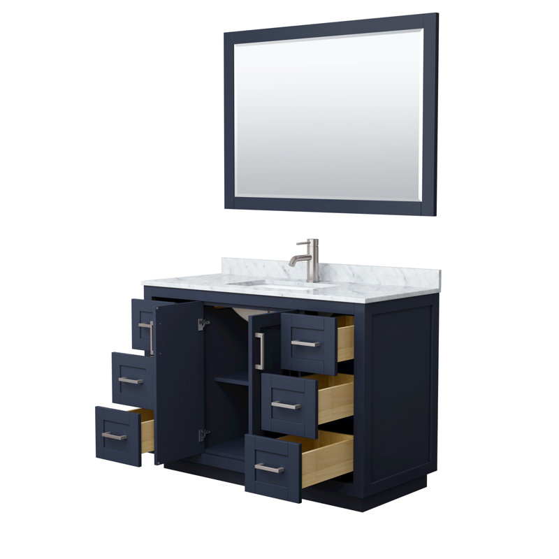 Miranda 48" Freestanding Single Bathroom Vanity with Marble Top with 46" Mirror, Dark Blue, Brushed Nickel