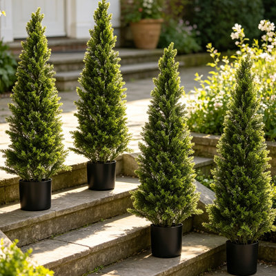 Artificial Topiary Cedar Trees 60 inch Set of 2, UV Resistant Faux Pine Shrubs for Outdoor Patio Front Porch Decor