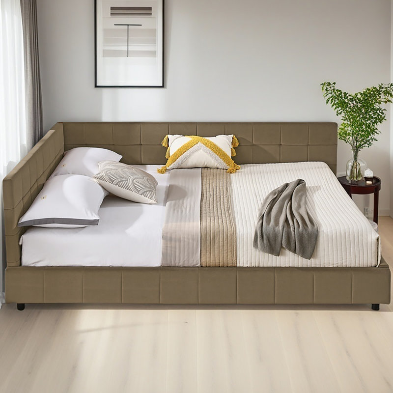 Queen Size Upholstered Tufted Bed Frame, Sofa Bed Frame With Comfortable Backrest And Armrests, Queen Size Bed For Bedroom, Living Room,Velvet