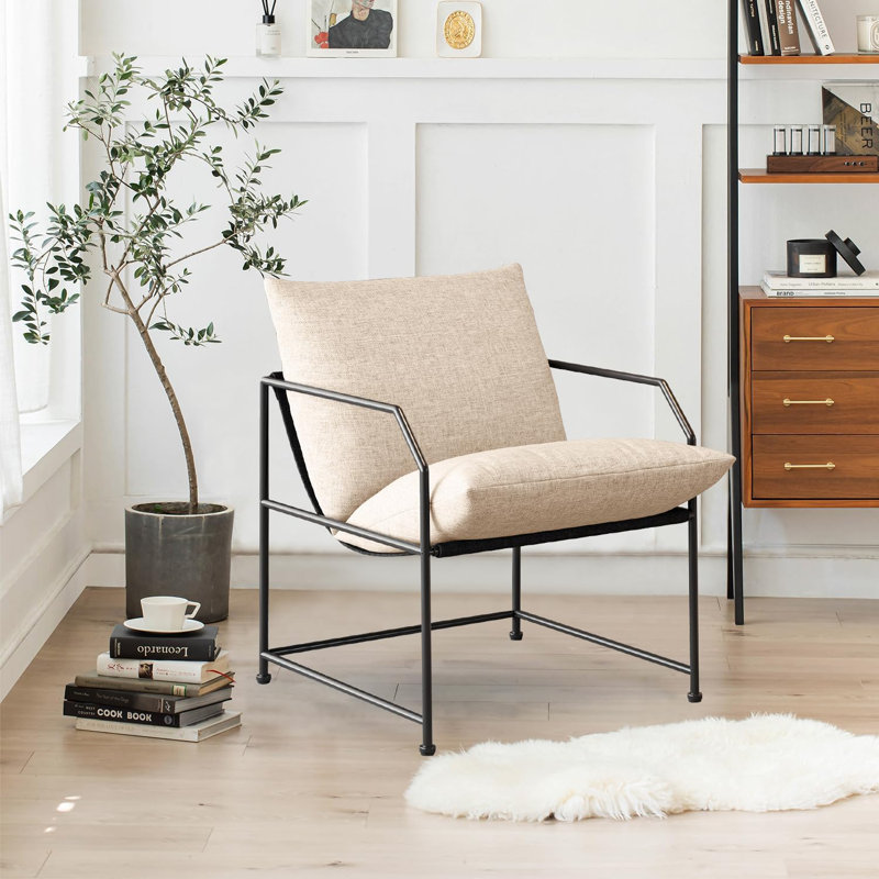 Accent Chair Living Room Chairs Accent Chairs Set of 2 Comfy Reading Chair for Bedroom Upholstered Lounge Chair Mid Century Modern Arm Chair Side Sofa Chair Armchair Waiting Room Chairs(Cream, 2)