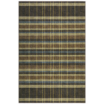 Ultra Thin Washable Plaid Area Rug - Modern Low Pile Non Slip Carpet for Living Room, Bedroom, Dining Room - Striped Woven Floor Decor - Easy to Clean - Rice Camel
