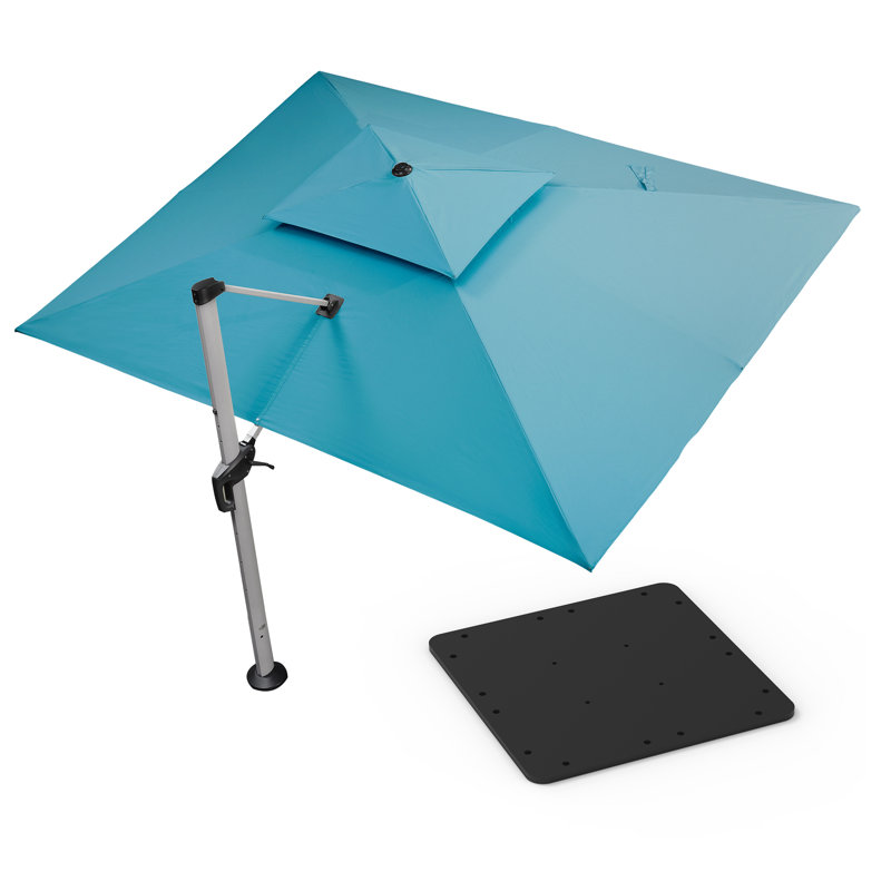Parasol en porte-à-faux rectangulaire 10 pi x 13 pi avec base en tôle d'acier Hokku Designs, Turquoise