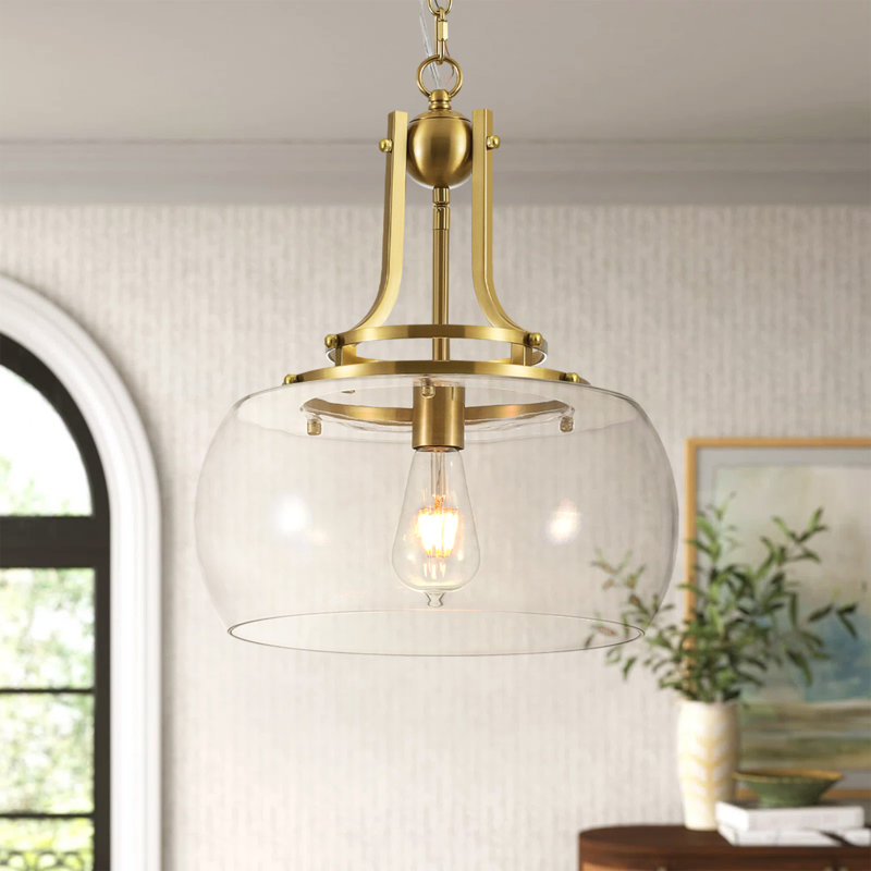Luminaire suspendu simple en forme de dôme en verre transparent industriel 1 lumière 14 po