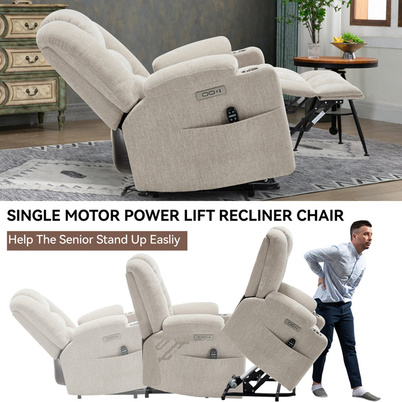 Grand fauteuil de massage inclinable Power Lift, Beige