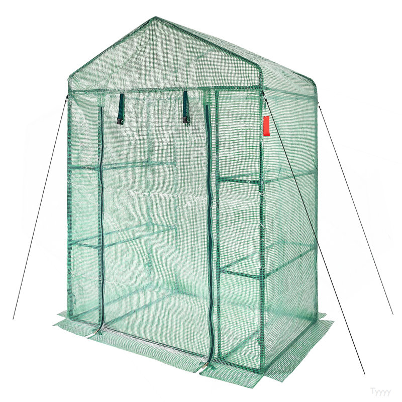 Walk-In Green House, 4.6 X 2.4 X 6.7 Ft, Greenhouse With Shelves, High Strength PE Cover With Doors, Windows And Steel Frame, Set Up In Minutes, For Planting And Storage