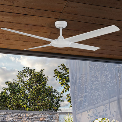 Ventilateur de plafond d'extérieur 56 po Burslem, ventilateur d'intérieur sans lumière, style moderne avec télécommande, moteur à courant continu à 6 vitesses et débit d'air élevé et silencieux - blanc mat