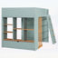 Lit mezzanine double avec tablettes, grand lit en bois avec échelle et rangement, vert menthe-1452836749