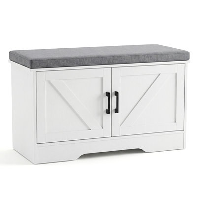 27.6" Storage Bench with Shoe Storage, 2-Tier Entryway Bench with Adjustable Shelf and Removable Cushion