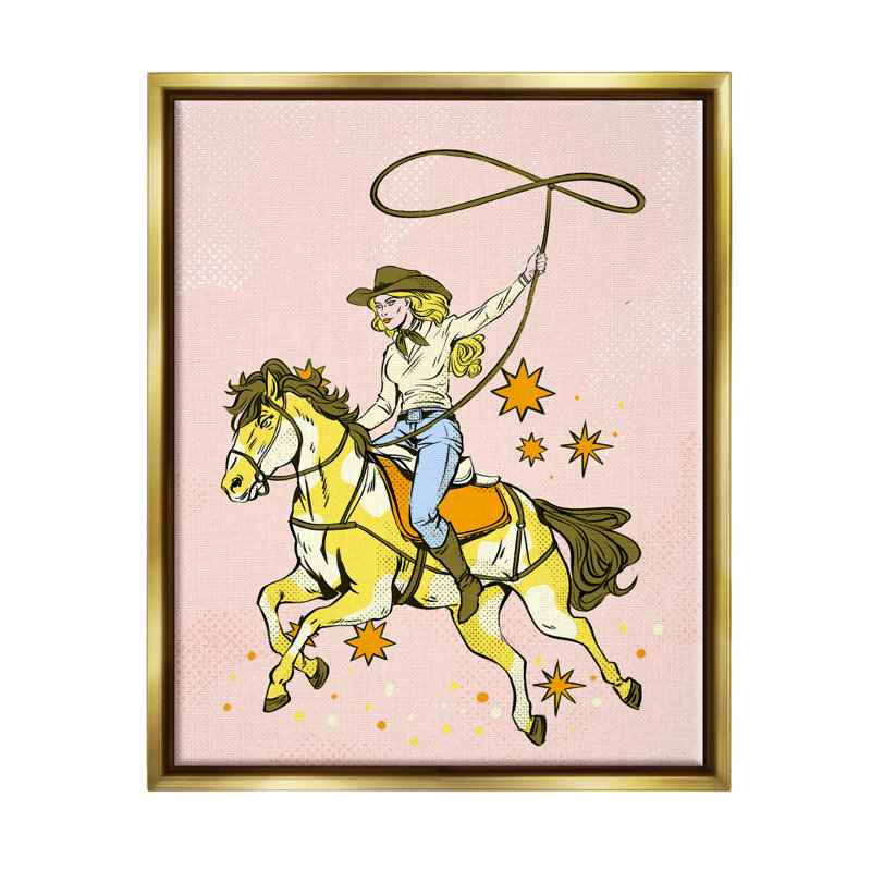 «Cowgirl with Lasso», art mural encadré flottant par Ziwei Li, Or, H 21 po x l 17 po x P 1,7 po