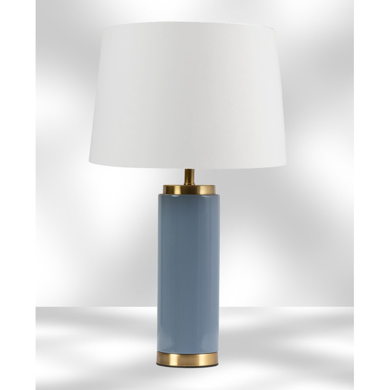 Cylinder 55cm Metal Ceramic look Table Lamp, Ivory, Blue