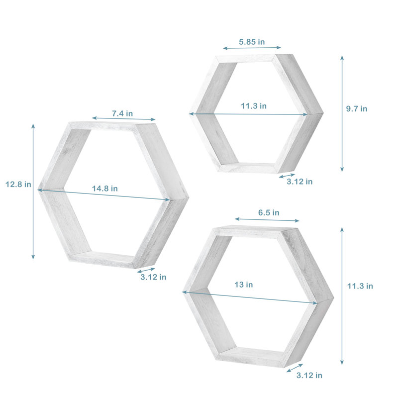 6 Piece Hexagon Floating Shelf, Gray