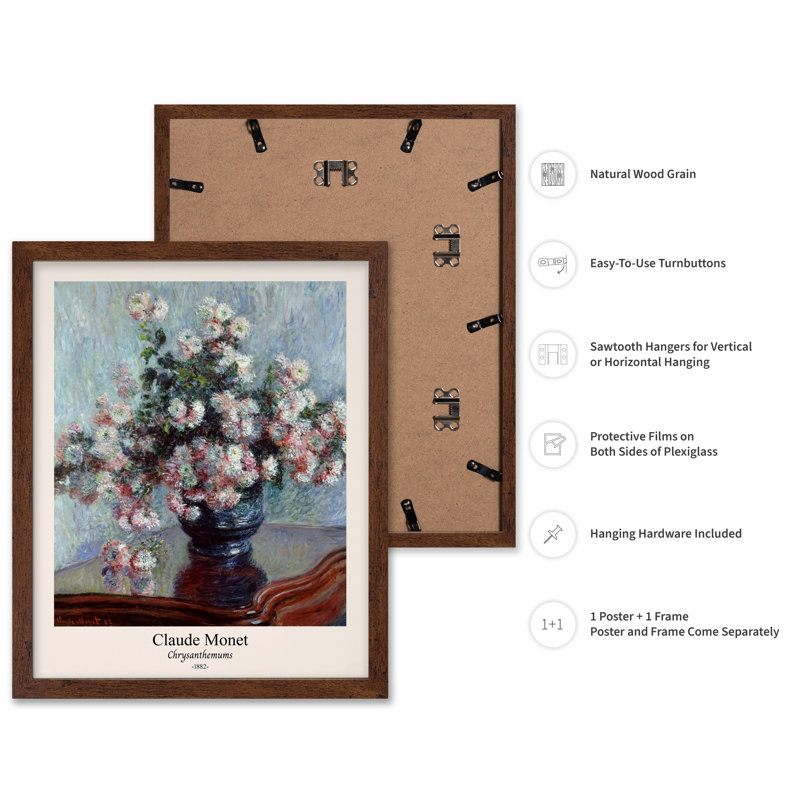 Claude Monet - Chrysanthème, Poster, 12"H x 16"W, Brown Framed