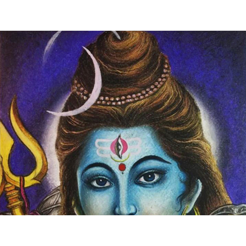 Bénédiction Shiva | Couleur pastel à l'huile | Peinture de Sanju Basu