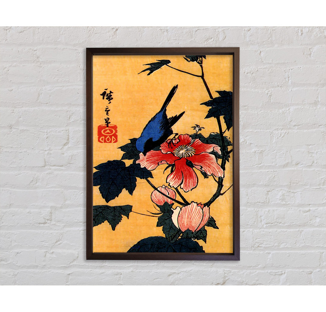 Vogel auf einer Hibiskusblüte von Hiroshige - Einzelner Bilderrahmen Kunstdrucke auf Leinwand