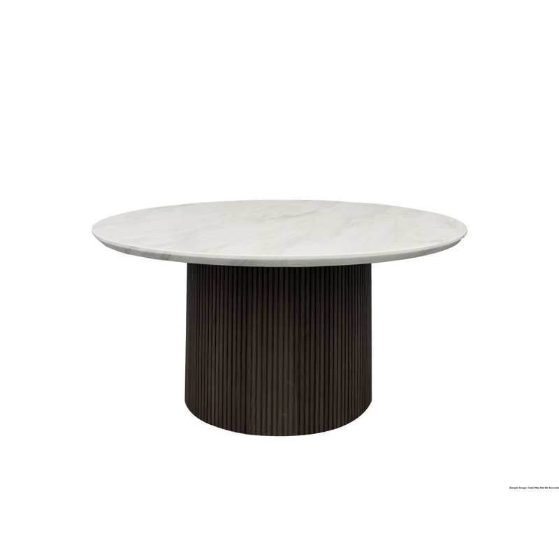 Table basse ronde Adelyte avec plateau et base en faux marbre blanc brun foncé