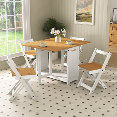 Aaeden 4 - Person Butterfly Leaf Pine Solid Wood Dining Set