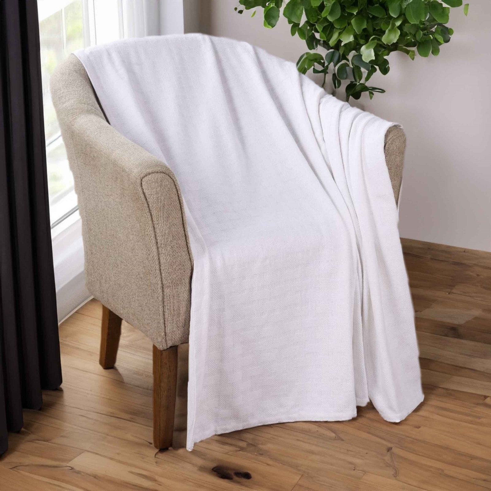 Bertie Cotton Machine Woven Throw Blanket, White, King