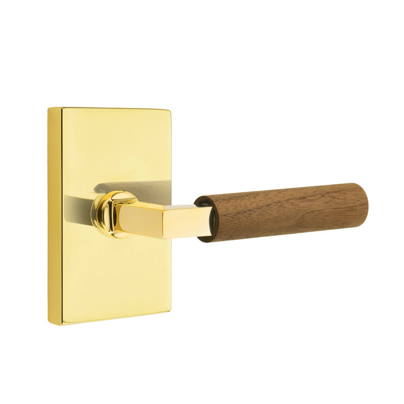 Ensemble de leviers d'intimité Emtek Select avec rosette rectangulaire moderne et tige carrée en L, poignée en noyer foncé