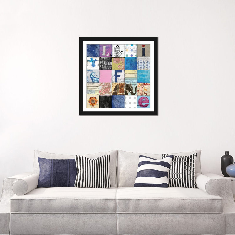 " Boho Life " by Charlie Carter, Black Framed Paper, White, 24" H x 24" W x 1" D