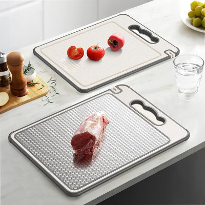 Planche à découper réversible en acier inoxydable 304 et paille de blé | Conception en maille résistante aux égratignures, non toxique, lavable au lave-vaisselle