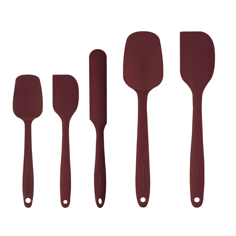 OVENTE Silicone Spatula Set of 5, Food Grade Rubber Spatula with High Heat Resistant, BPA-Free and Dishwasher Safe, Nonstick Kitchen Utensils for Baking, Cooking and Mixing, Red SP12305R