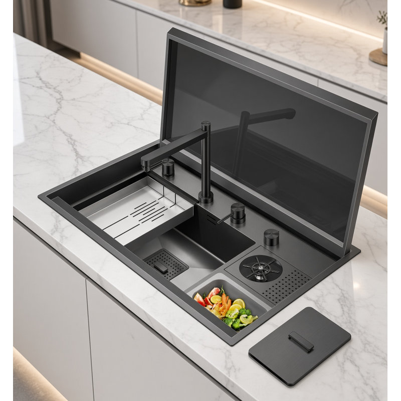 32.25'' L Single Bowl Stainless Steel Kitchen Sink, Gun Gray