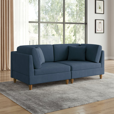 Seemab 2 - Piece Upholstered Navy Corduroy Modular Sectional with Pillow Back and Solid Wood Legs