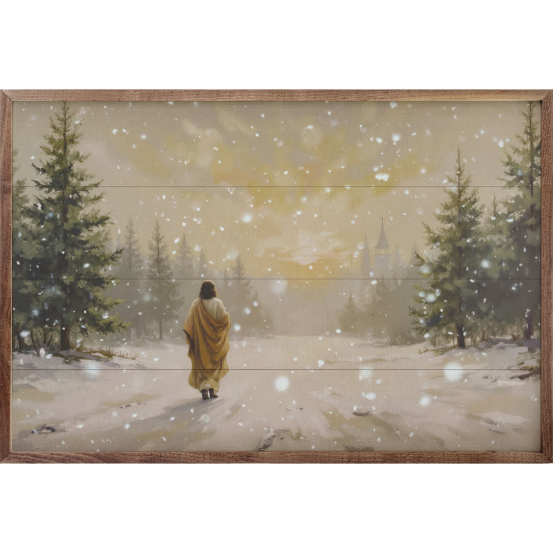 Jésus marchant dans la neige, H 24 po x l 36 po