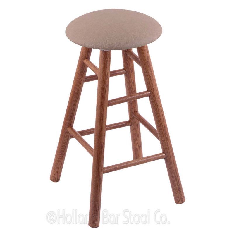 Tabouret de bar pivotant de 24 po, Vinyle noir, Chêne moyen