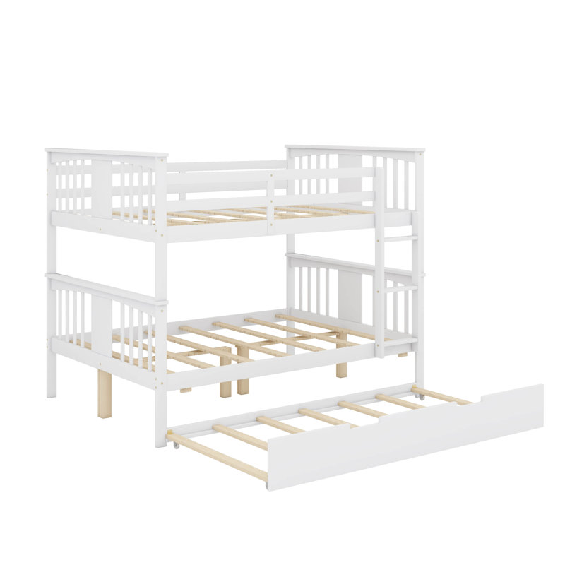 Full Over Full Bunk Bed With Trundle And Ladder, White