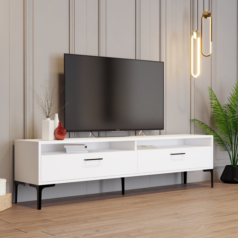 Meuble télé blanc moderne 100% mélaminé 70,9 po x 13,8 po x 27,6 po | Conception durable et élégante | Parfait pour le salon et les espaces de divertissement | Élégant uni